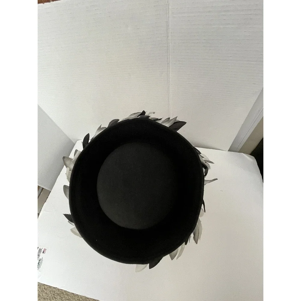Vintage Wool Hat Black Doeskin Felt Bollman Black w/wreath Theater Costume USA